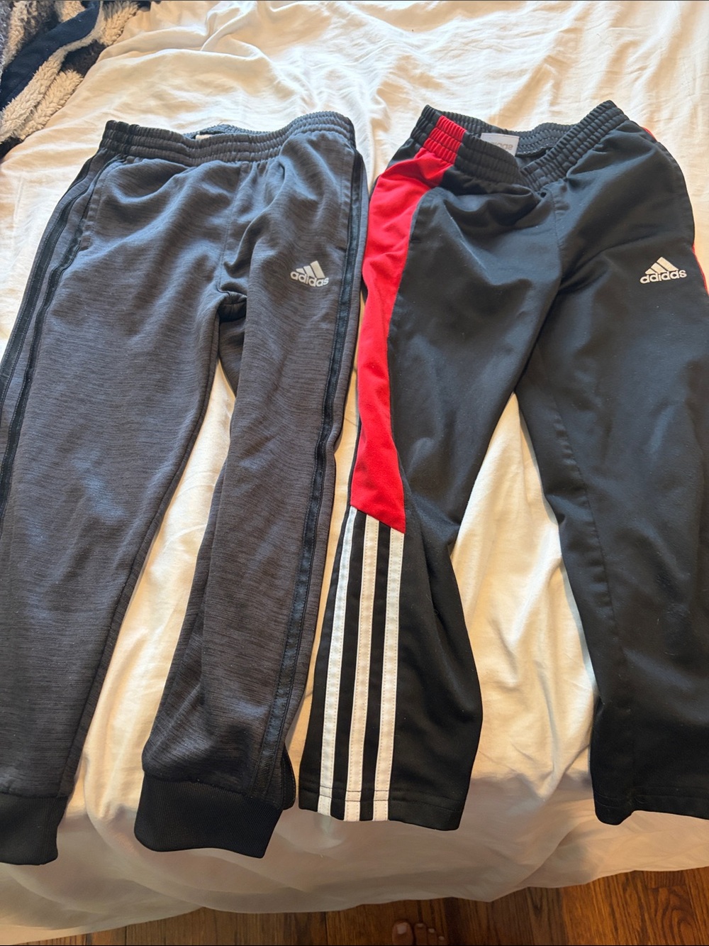 Adidas Kids Black and Gray Joggers with Red Accent two pairs size 5